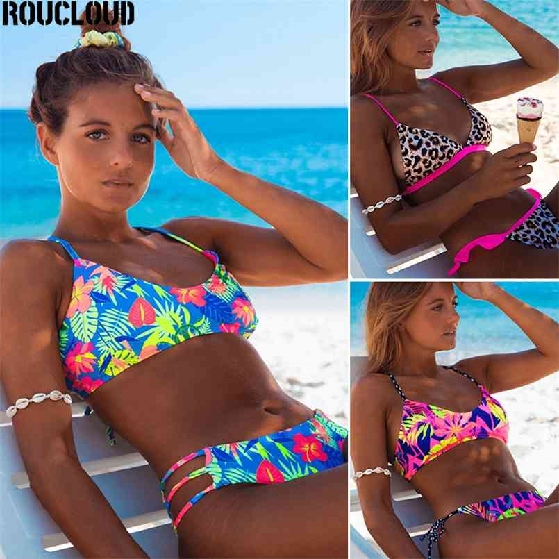 

Bikini Flower Print Sexy Bandage Swimwear Women Swimming Suit Swimsuit Bikinis Brazilian Biquinis Female 210630, Printing