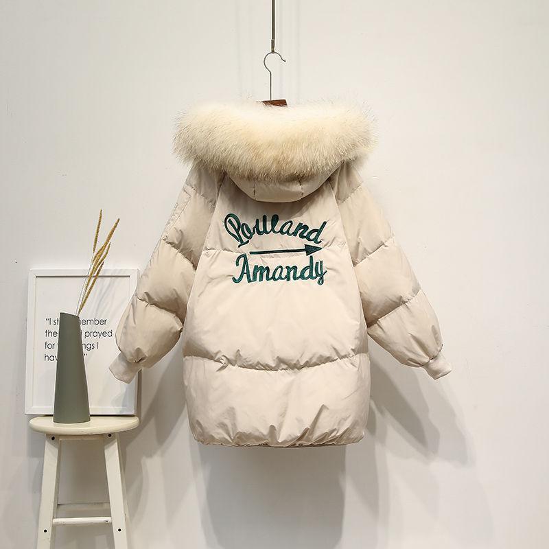 

Women's Down & Parkas Big fur collar with a hood winter down jacket female 90% white duck thick parkas warm feather coat OWNX, Black