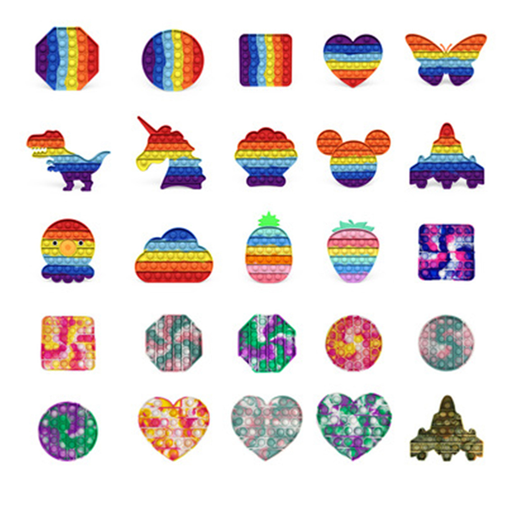 

Rainbow Camouflage Pop Fidget Toy Party Sensory Dinosaur Horse Push Bubble Fidgets Toys Autism Special Needs Anxiety Stress Reliever For Kids Office Workers