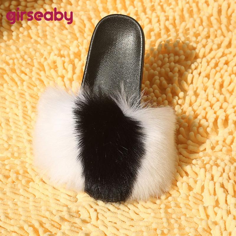 

Slippers Girseaby Winter Women's Plush Indoor Furry Home Shoes Warm Fur Slides Flip Flops Female Fluffy Sandals 45, Black