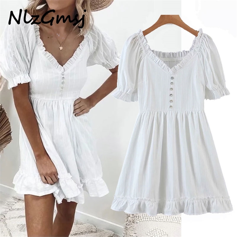 

Dres Summer Vintage Ruffled Boho Beach Short Sleeve A-line Mini Vestido Feminino 210628, As picture