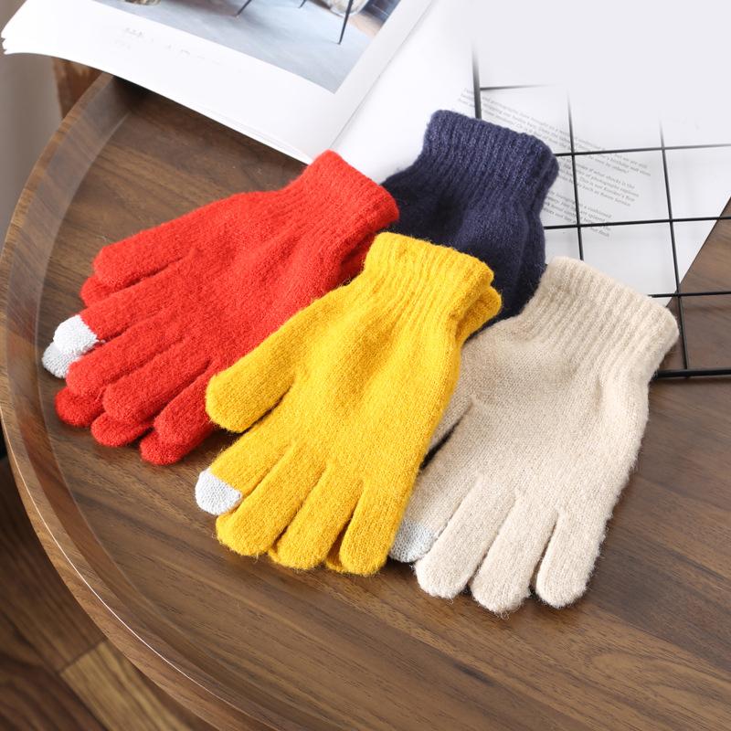 

sports gloves knit women's autumn winter warm touch screen glove velvet acrylic outdoor riding mittens windproof, Black