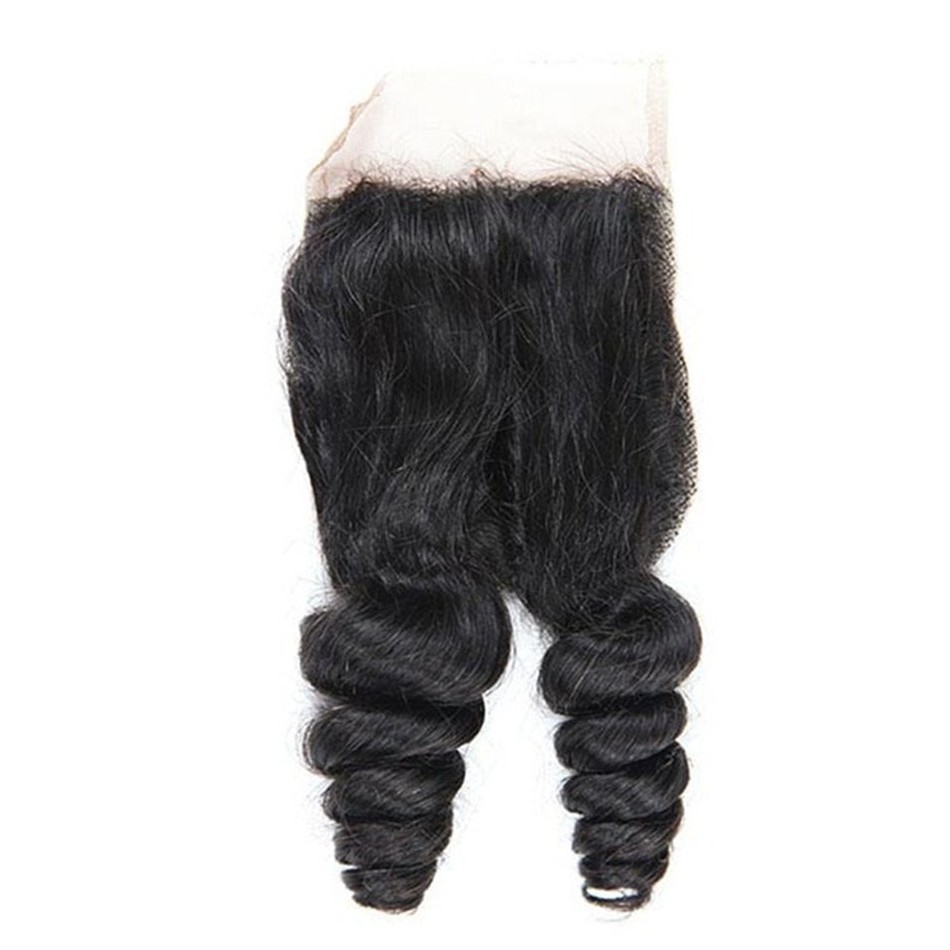 

Brazilian Human Hair 4x4 Lace Closures Loose Wave Top Closure for Women Bleached Knots 130% Density, Natural color
