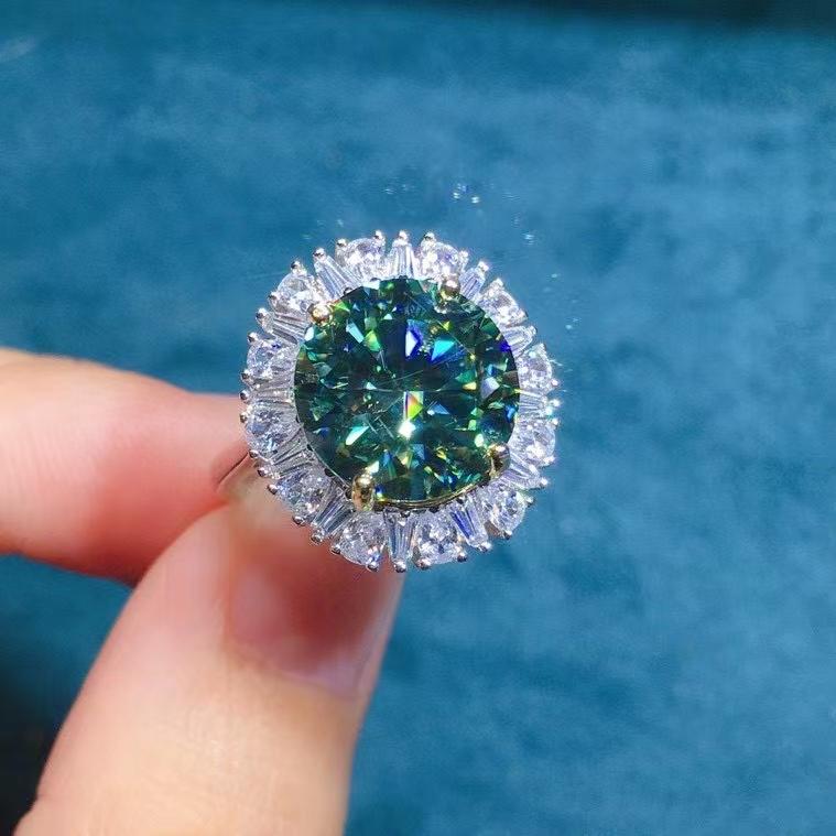 

Cluster Rings S925 Sterling Silver 5ct Blue-green Moissanite Diamond Ring VVS Passed Test Perfect Cut Women Fashion Luxury Jewelry