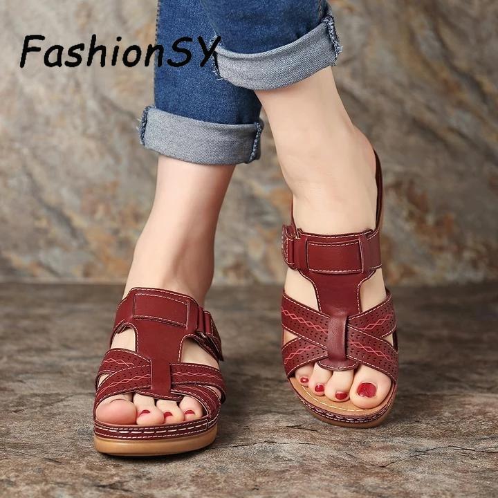 

Sandals 2021 Summer Slippers Women Wedge Buckle Strap Ladies Slides Comfortable Beach Slip On Wedges Shoes Woman Plus Female, Black