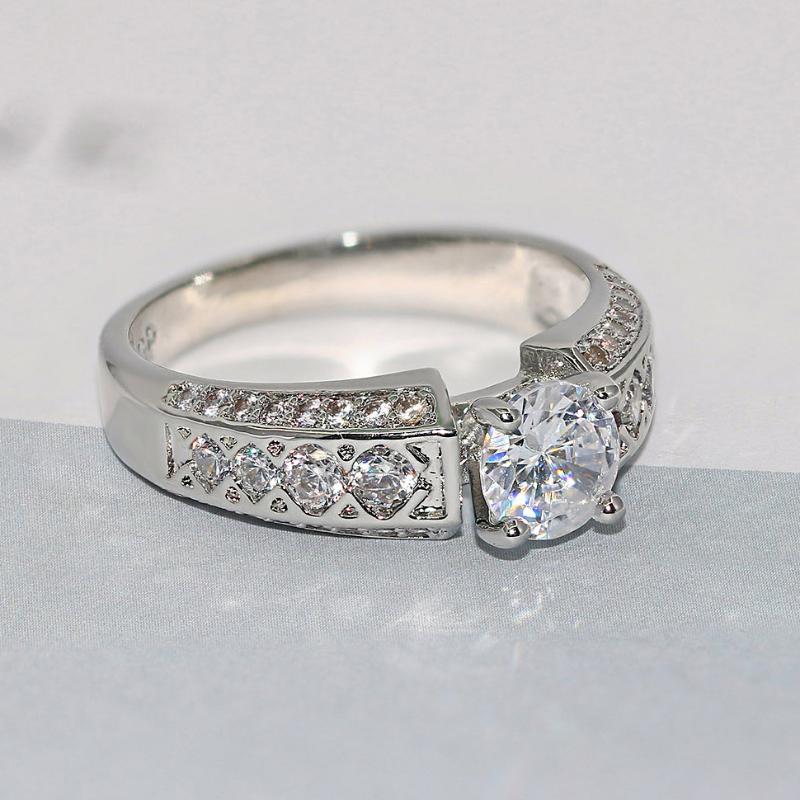 

Cluster Rings Classic Wedding Ring For Women Silver Color +Cubic Zircon Engagement Fashion Jewelry Bride R550, Golden;silver