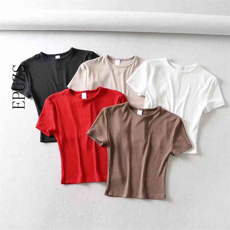 

sexy crop tops women shir vinage black whie knied shor sleeve shir summer sreewear Korean camisea mujer 210521, Red
