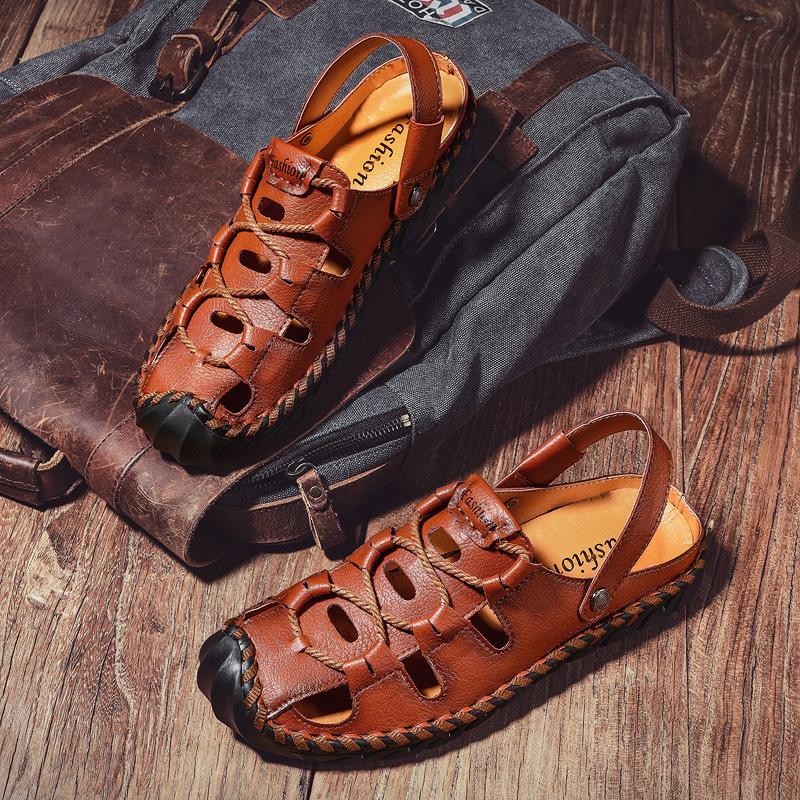 

Slippers CIMIM Brand Genuine Leather Luxury Beach Men Big Size Comfortable Outdoor Casual Shoes 2021 Fashion Sandals, Black