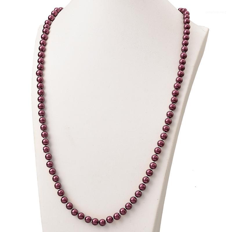 

Chains Brilliant Deep Purple 8mm Long Pearls Necklace 36inch Round Beads For Diy Imitation Jewelry H864