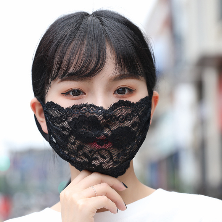 Summer ladies ice silk masks adult black breathable thin single layer lace driving dustproof sunscreen mask