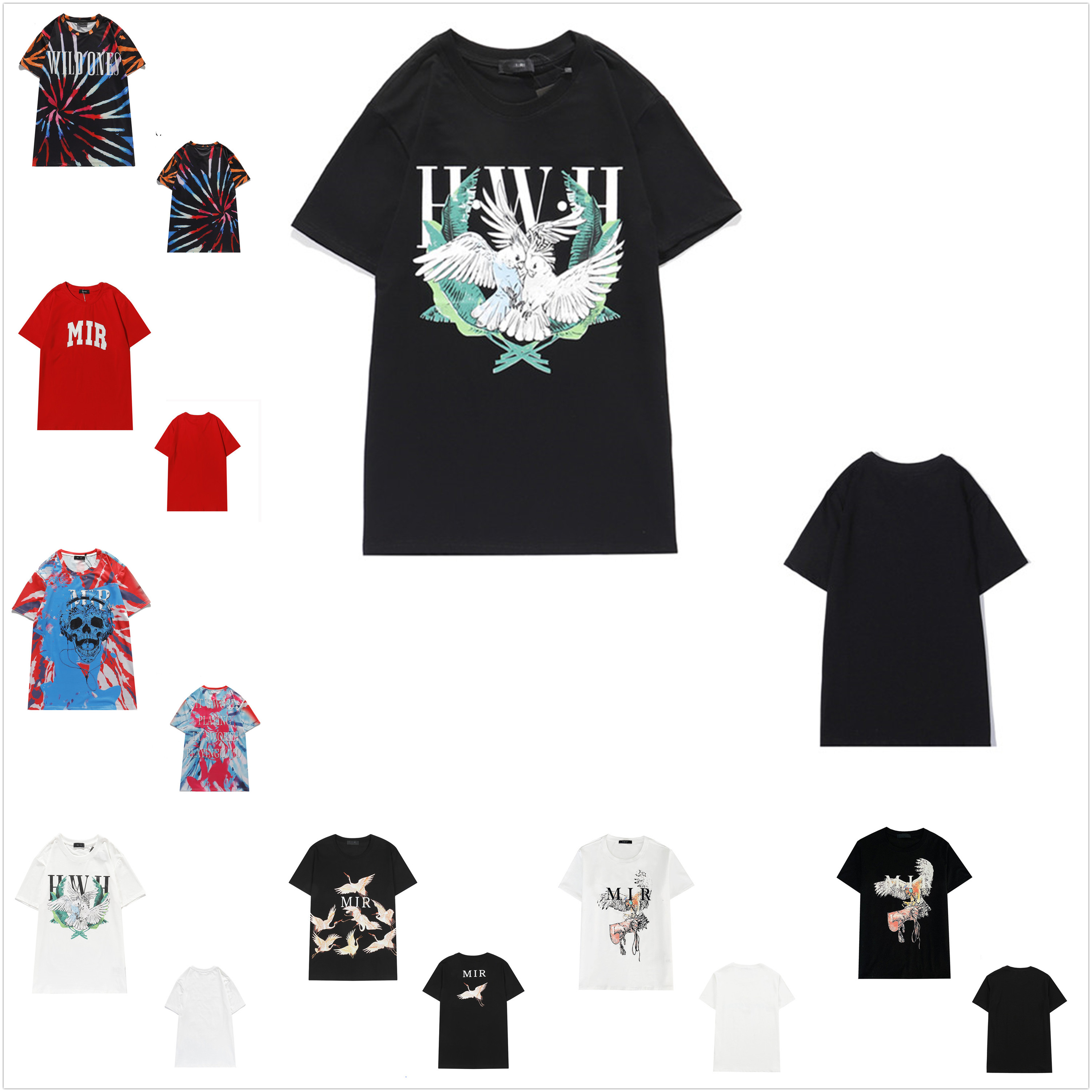 

Men's t-shirt high quality women's short-sleeved cotton tops round neck pullover letters foam print dove 0101, 1pcs button