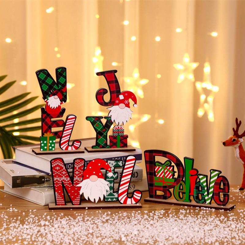 

Christmas Decorations Celebration Decoration Wooden Color Letter Ornaments Party Home Indoor Desktop Art Crafts Props