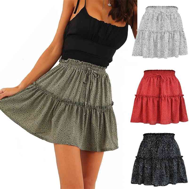 Sexy Women Fashion High Waist Frills Skirt for Women Chiffon Half-length Skirt Printed Beach A Short Mini Skirts New 210412Z
