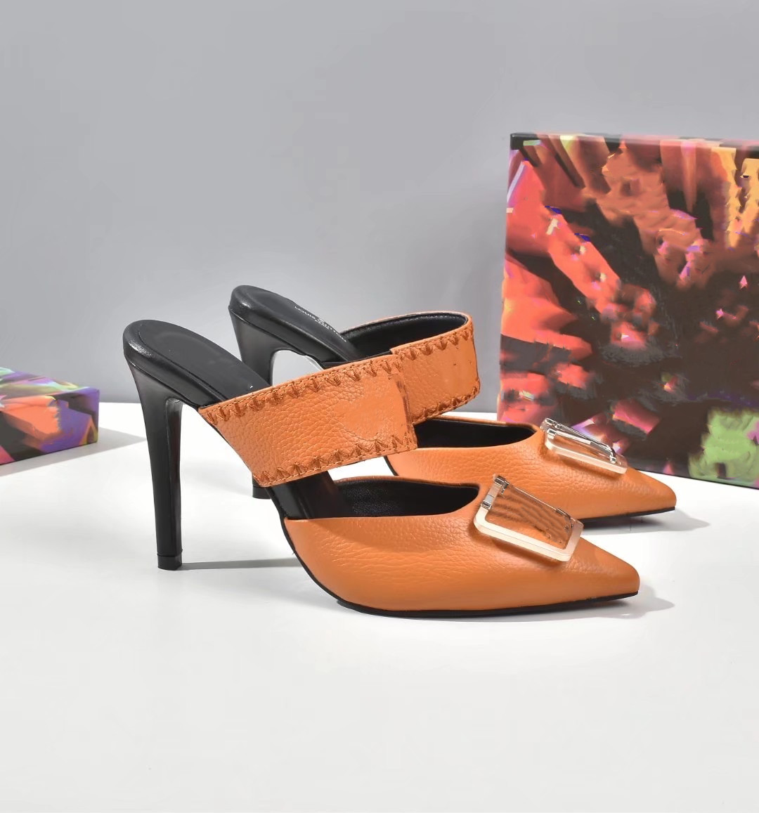 

Sandals Stiletto Heels Metal Letters Sandal Women Leather Dress Shoes Black Bright Bandage Wrap Heel 0621, 01