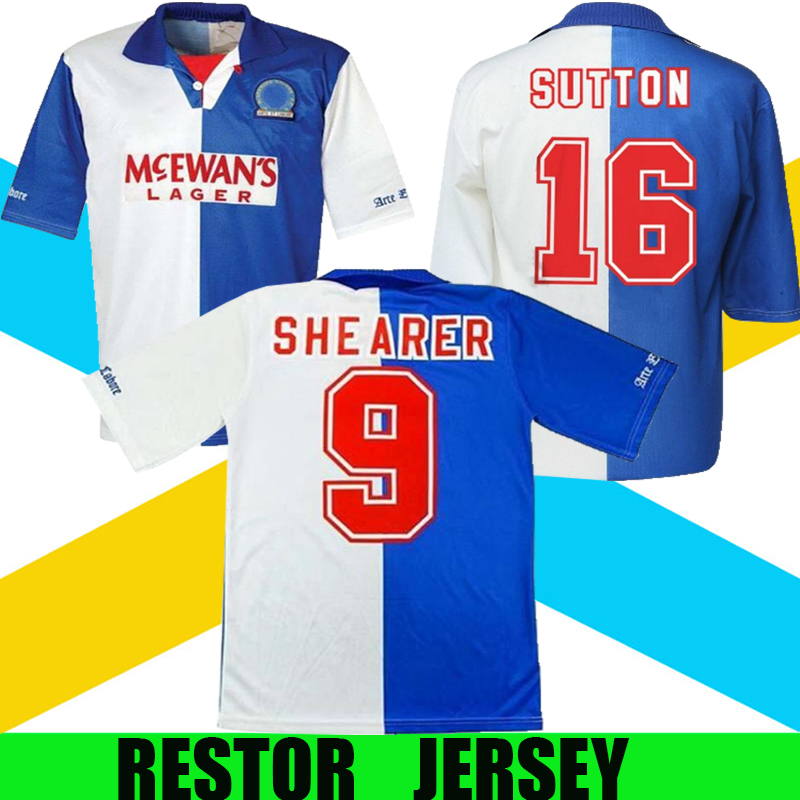 

RETRO 1994 1995 Blackburn Rovers Soccer jerseys 94 95 calcio football shirt HENDRY SHERWOOD SHEARER NEWELL WILCOX SUTTON BERG 20