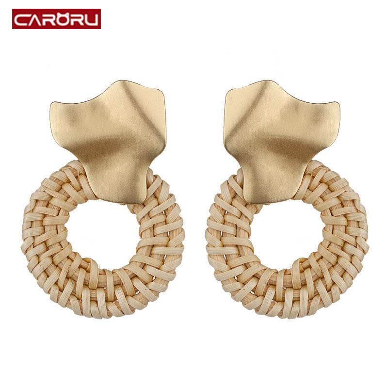 

Dangle & Chandelier CARORU Korean Handmade Rattan Knit Exaggerated Geometric Earrings For Woman Oorbellen Pendientes Mujer Moda 2021, Silver