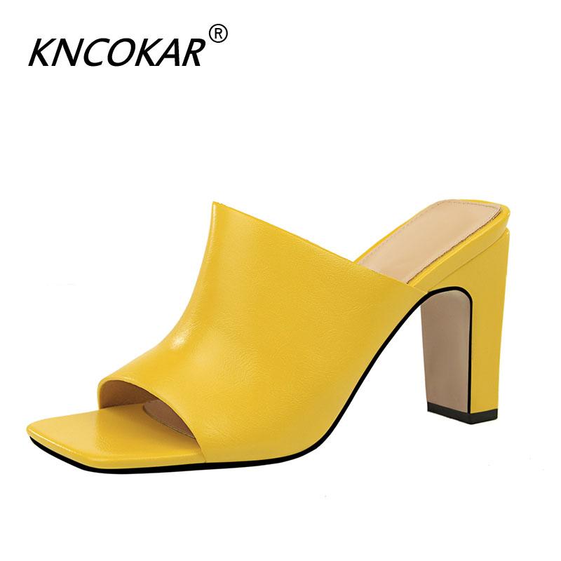 

Slippers Fashion Simple Thick Heel With High Square Head Show Thin Word In The Mouth Fish Women 34-40 D098, Black