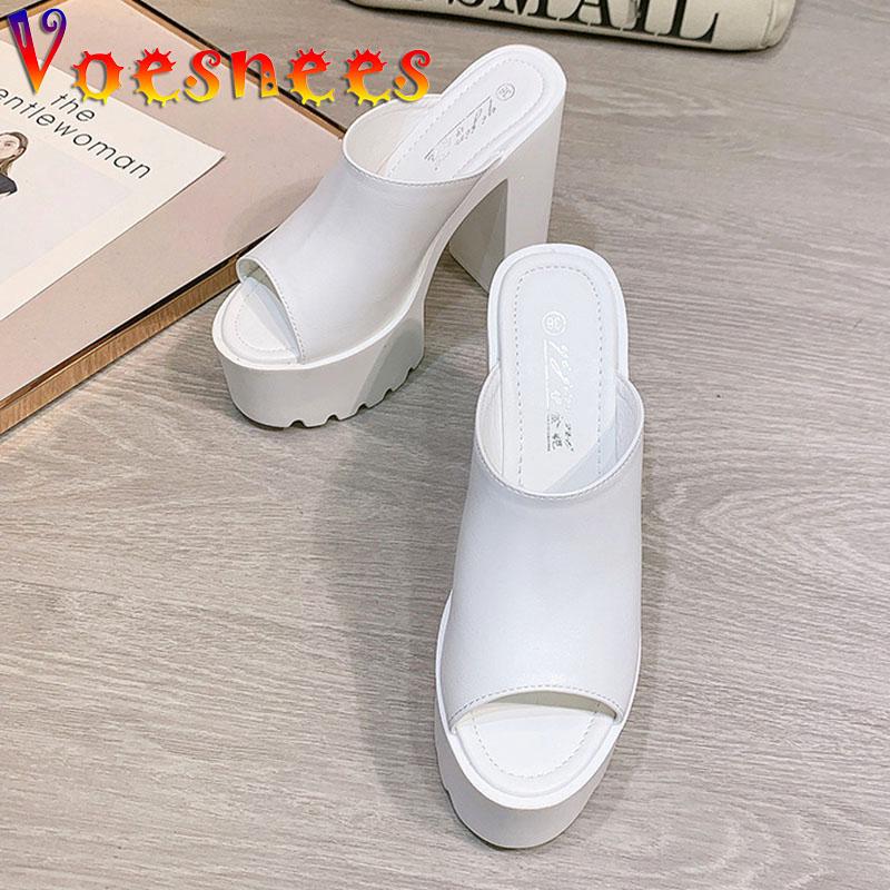 

Slippers Women 14CM Super High Heel Antiskid Sole Pure Colour Waterproof Platform Sandals Summer Outdoor Walking High-Heel Shoes, Black