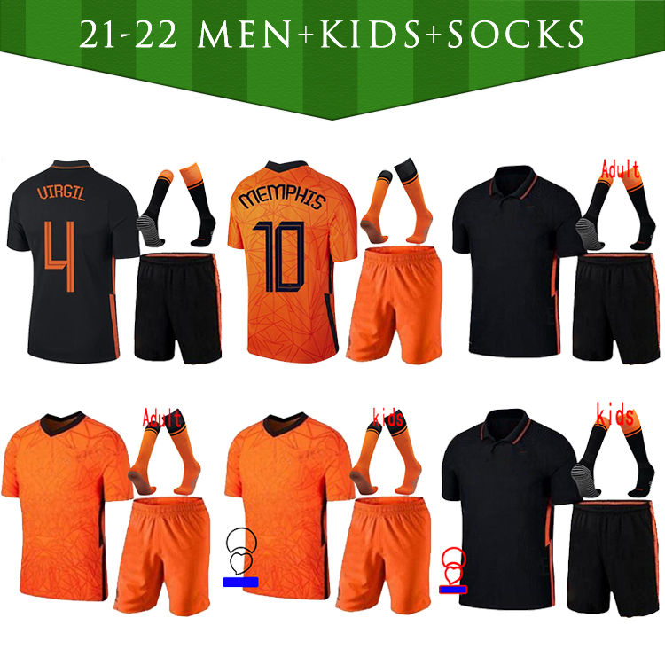 

MEMPHIS 2021 soccer shirt JONG Holland DE LIGT STROOTMAN VAN DIJK VIRGIL 2022 football jersey Adult men + kids kit SOCKS SIZE:16, Black