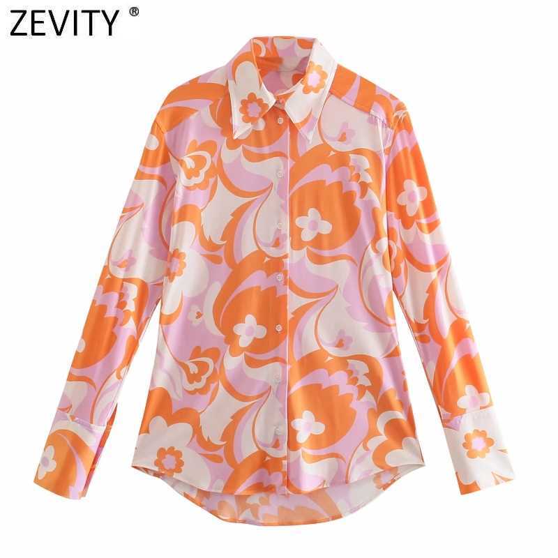 

Zevity Women Vintage Contrast Color Totem Floral Print Breasted Shirt Female Slim Blouse Roupas Chic Retro Blusas Tops LS9381 210603, As pic ls9381o