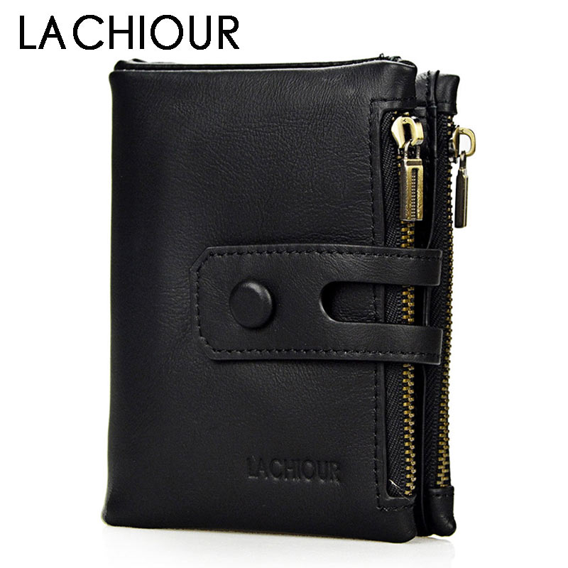 

Lachiour Genuine Leather Coin Pocket Zipper Real High Quality Purse cartera Wallets, Brown