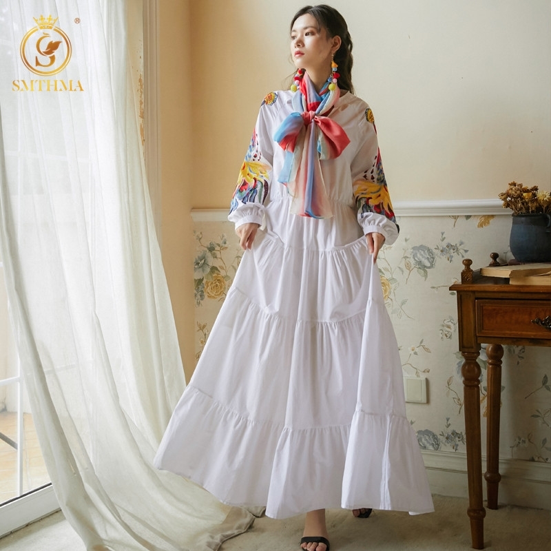 

Arrival High Quality Luxury Embroidery Spring Full Sleeve Dress Women' Sexy V-Neck Elegant Long Vestidos 210520, Photo color