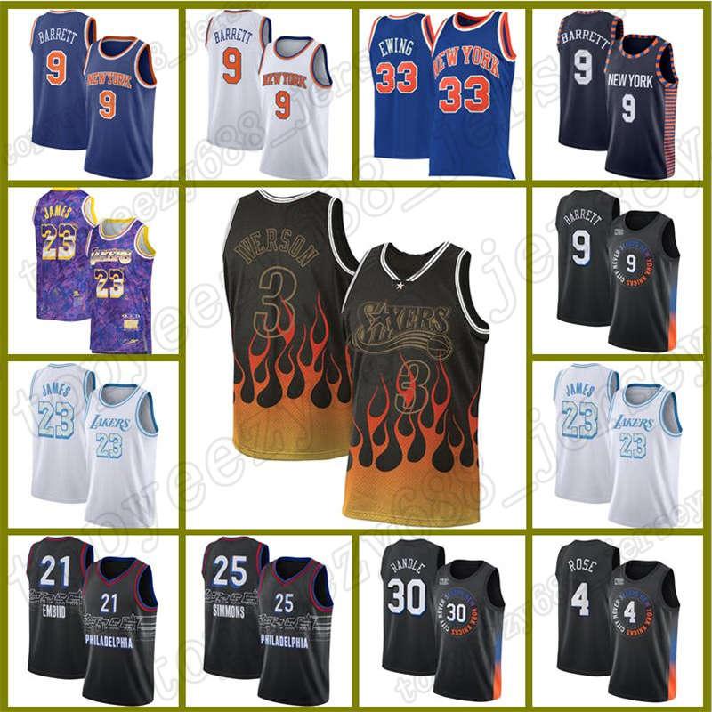 

Philadelphia 76er Allen 3 Iverson New York 6 LeBron 23 James RJ 9 Barrett Derrick 4 Rose Julius 30 Randle Lakers Basketball, Black;red