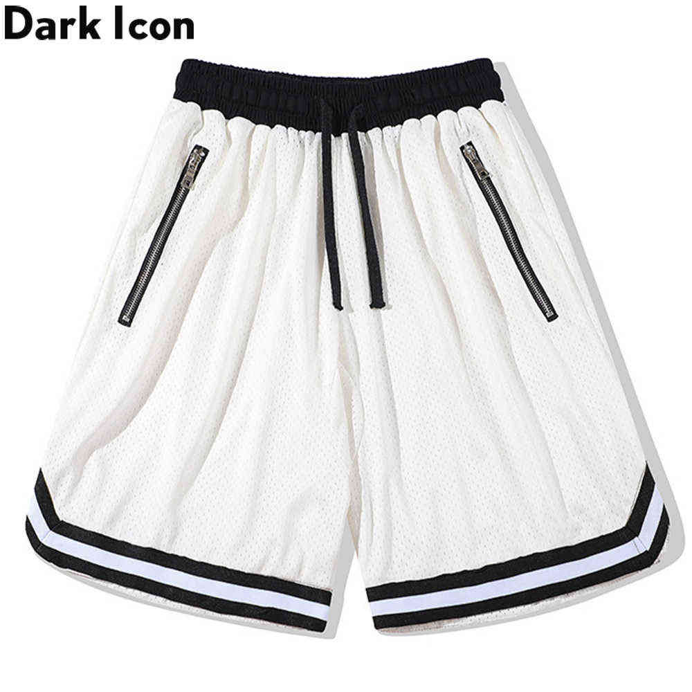 

Color Block Ribbon Jersey Shorts Men Elastic Waist Straight Men's Shorts Black White 210603