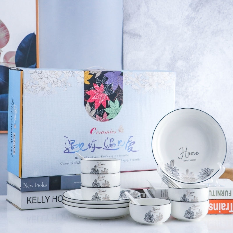 

European high-grade ceramic tableware wedding plate set bowl gift box