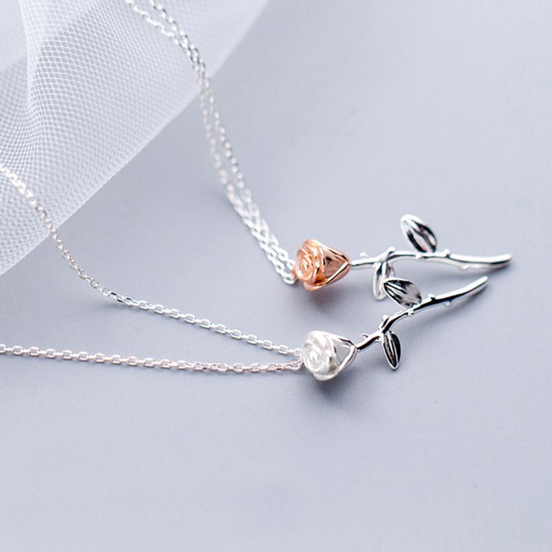 Pendant Necklaces DXJEL 925 Sterling Silver Personality Rose Flower Necklace Boho Fashion Jewelry Accessories Choker Clavicle-image-708510863