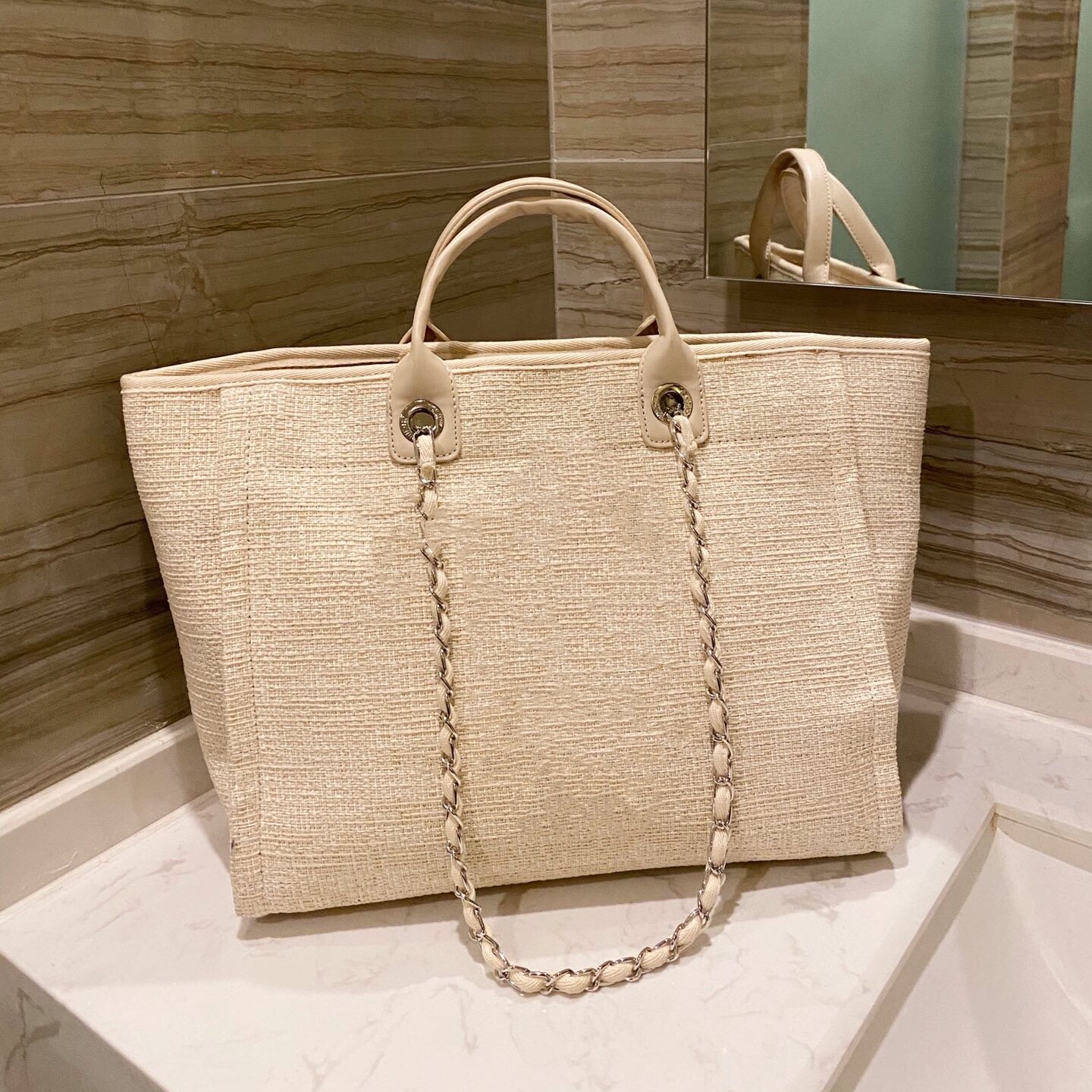 

2021 Female Luxury Designer Canvas Beach Bag Top Quality Fashion Wallet Shoulder Tote Chain Shopping Bags Mummy Handbag Travel Nanny Package