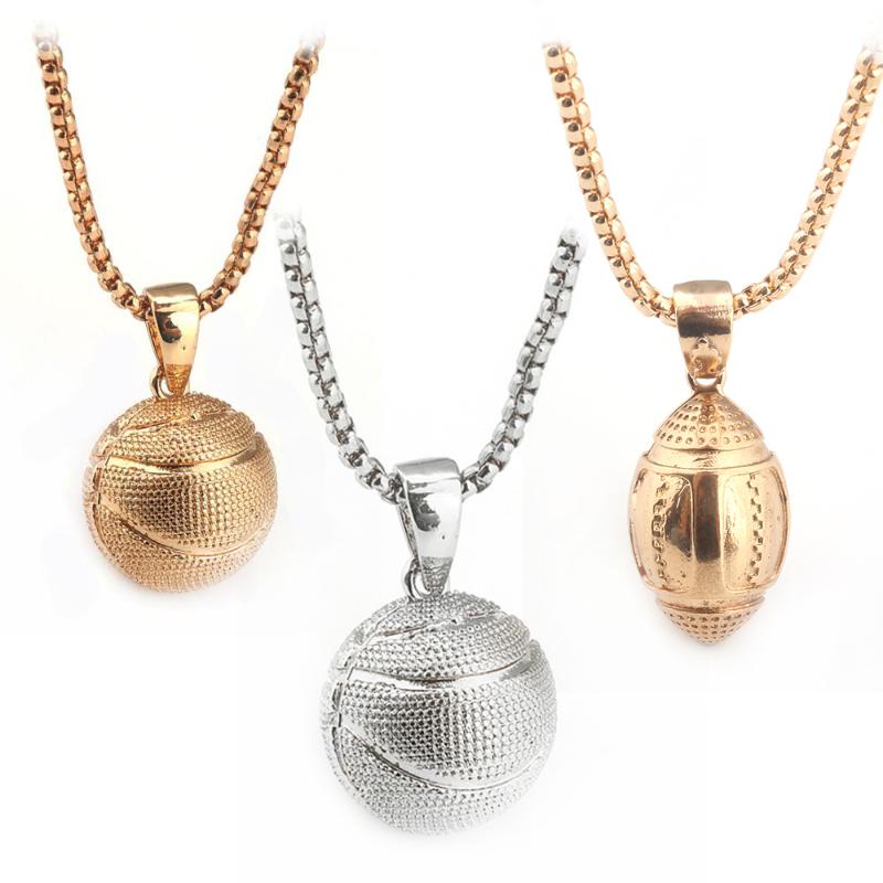 

Pendant Necklaces Hip Hop 3D Basketball Pendants I Love Sports Charms Circle Oval Baseball Rugby Men Punk Jewelry Gift