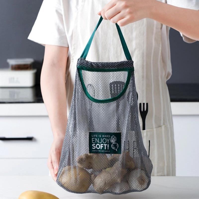 

Storage Bags Kitchen Hanging Net Bag Home Fruit And Vegetable Sorting Pocket Mesh Shopping Garlic Onion Organizer