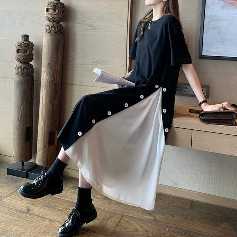 

Casual Long Korean Dress Loose Designer Women Puff Sleeve Y2K Summer Ladies Office Party Clothes Chic 210604, Black dress