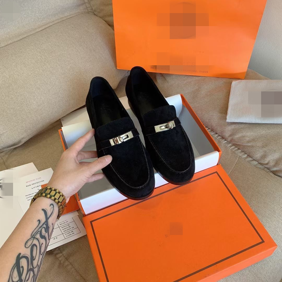 

New lock H home retro loafers female 2022 early spring one-step soft leather college style flat shoes MKJAA0002