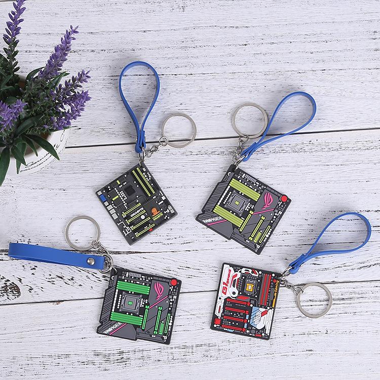 

Keychains Creative ASUS Motherboard Keychain GIGABYTE Mini Mainboard Model Keyring Soft Rubber Systemboard Pendant Intel AMD CPU Geek Gift