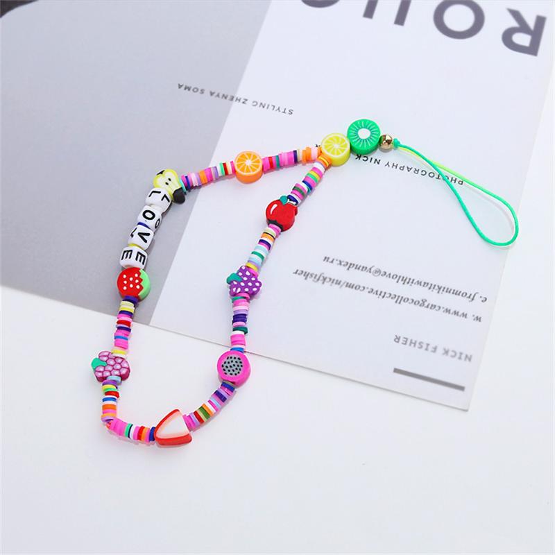 

Keychains Phone Chain Lanyard Beads Mobile Acrylic Beaded Polymer Clay Love Statement Charm Fashion Chains For Women