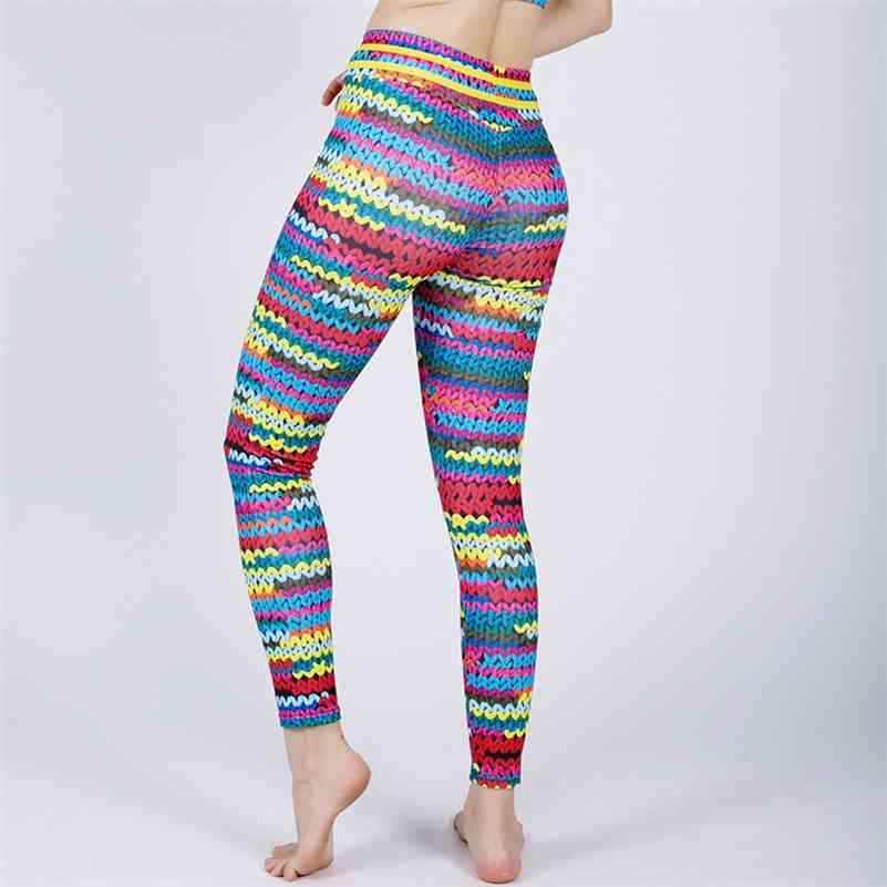 

Fashion Knitting Yarn Print Patchwork Leggings Women Fitness Clothing Sporting Leggings Women Trousers Pants Female 210518, Multi