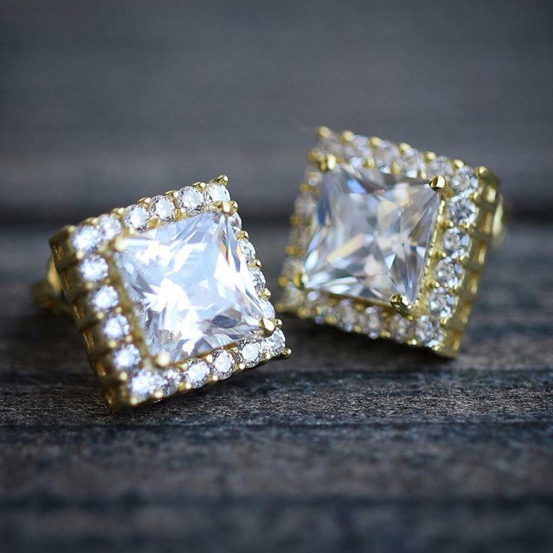 

Stud Luxury Crystal Square Earrings Trendy Female White Zircon Small Charm Gold Silver Color Wedding For Women