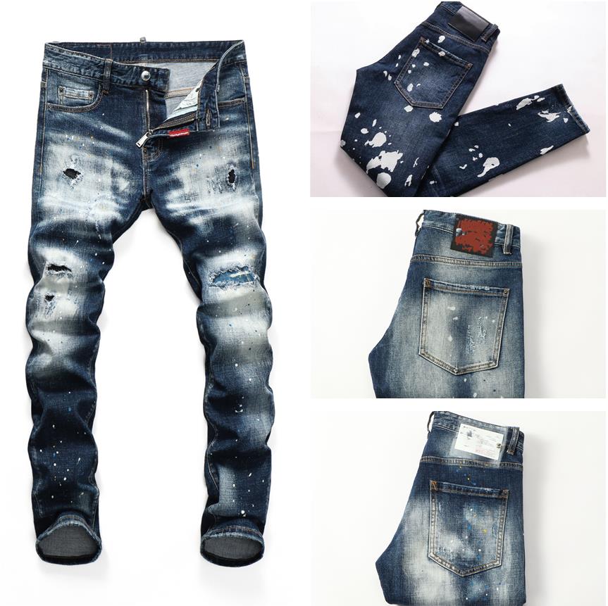 

Autumn designer DSQ Skinny Feet pants Mens Jeans ripped D2 Paint splatter Retro Blue straight Jean streetwear Beggar high quality streepants, I need look other product