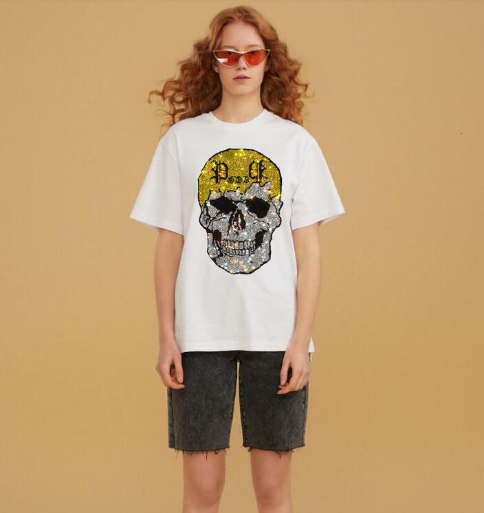 

Women' T-Shirt strass cotton shirt short sleeve streetwear neck pullover loose t-shirts, Black