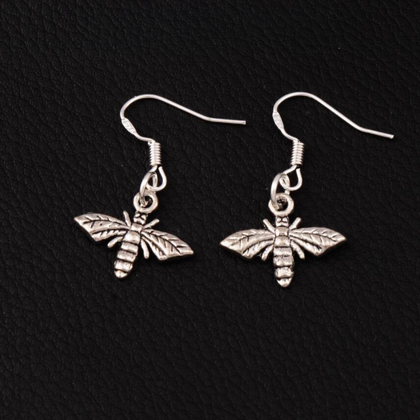 

Bee Flying Earrings 925 Silver Fish Ear Hook 17.2x30.5mm 60pairs/lot Antique Silver Chandelier E962 ZHL2474