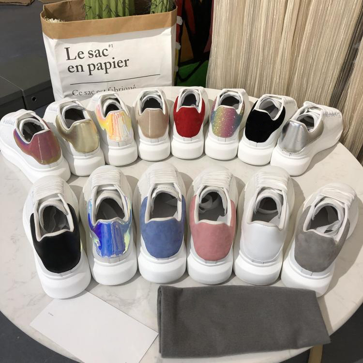 

[With Box] 2022 Fashion Men Shoe Designer Women Leather Lace Up Platform Oversized Sole Sneakers White Black mens womens Luxury velvet suede