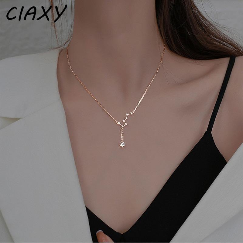 

Chains CIAXY 925 Sterling Silver Inlaid Zircon Big Dipper Choker Tassel Necklace Female Sexy Clavicle Chain 2021 Summer Fashion Jewelry