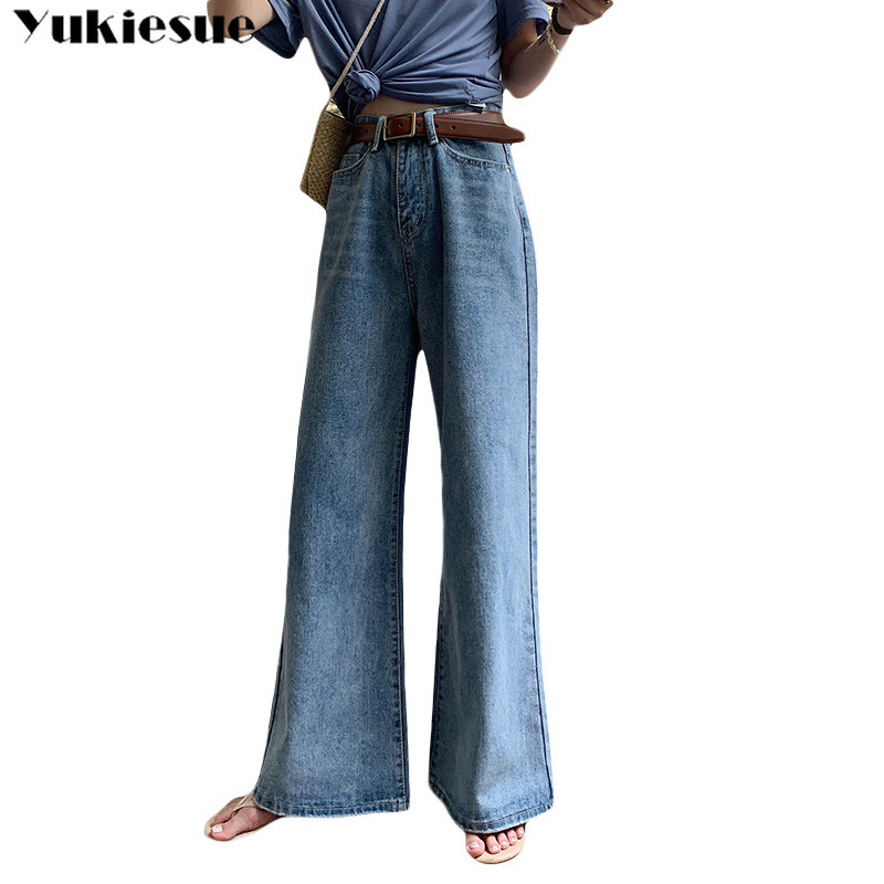 

High waist Women Denim Blue Jeans Trousers Plus Size 32 Femme Pantalon Waisted Loose Wide Leg Pants Big Sizes 210518
