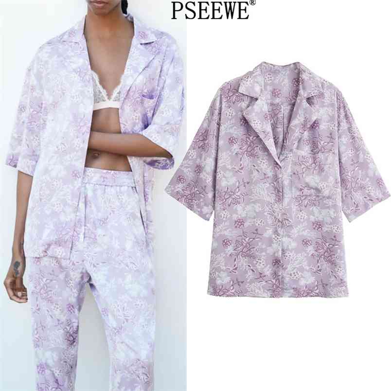

Women Shirts Purple Print Woman Blouses Fashion Asymmetric Hem Short Sleeve Button Up Female Shirt Vintage Top 210519