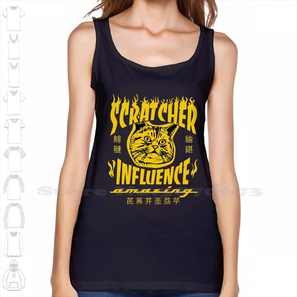 

scratcher i uence black white sleeveless tank men women cat magazine kitty skateboard, White;black
