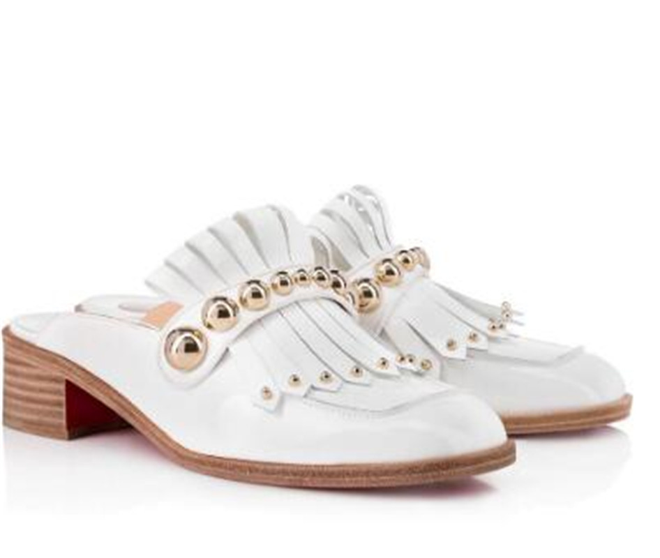 

Summer Women Slipper Chunky Heels Red Bottom Octavian Mula Flat Beach Slides Round Toe Sexy Ladies Walking Sapato Feminino With Box