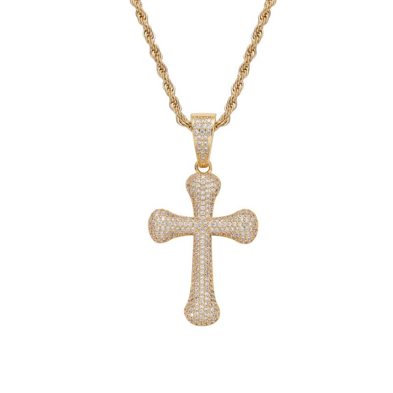

Hip Hop Micro Paved Cubic Zirconia Bling Iced Out Bone Cross Pendants Necklaces For Men Rapper Jewelry Drop Pendant