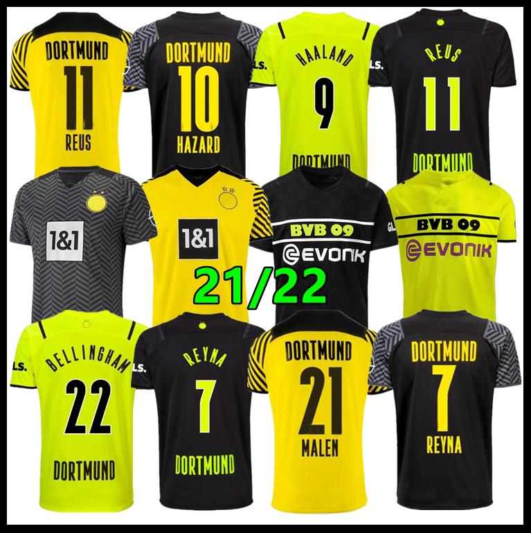 

21/22 dortmund soccer jerseys borussia 2021 2022 haaland reus neongelb bellingham hummels brandt emre can witsel football shirt men + kids k, Black;yellow